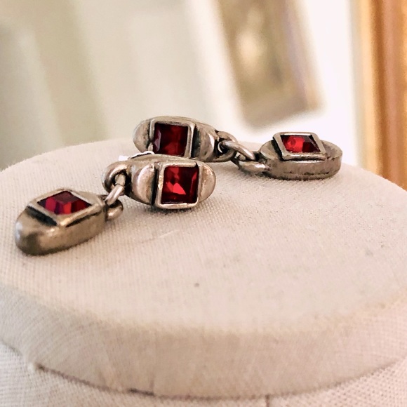 Vintage Ruby Crystal earrings Metal POINTUS ♥️ - Picture 2 of 8